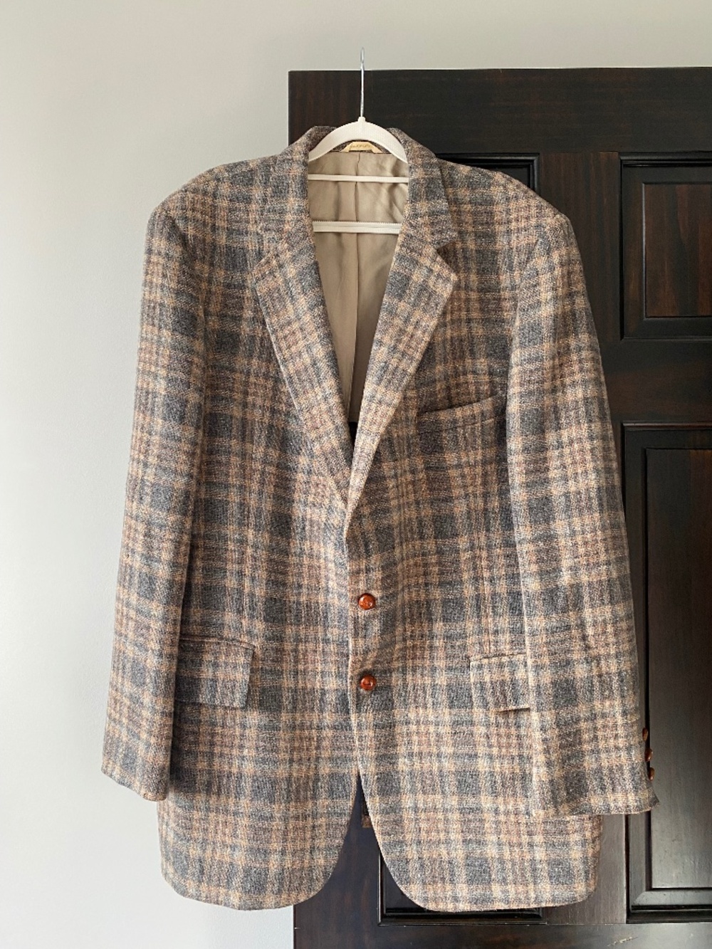 Vintage Botany 500 Plaid Wool Blend Blazer Jacket Mens XL XXL Brown Tweed Sport